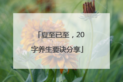 夏至已至，20字养生要诀分享