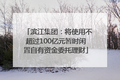 滨江集团：将使用不超过100亿元暂时闲置自有资金委托理财
